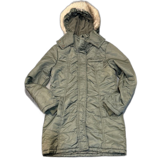 Hooded Billabong Green Faux Fur Trim Removable Hood Women's Size Large - Picture 2 of 8